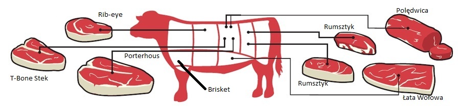 Podział mięsa wołowego w USA ( źródło http://www.dynamic24.pl ) 